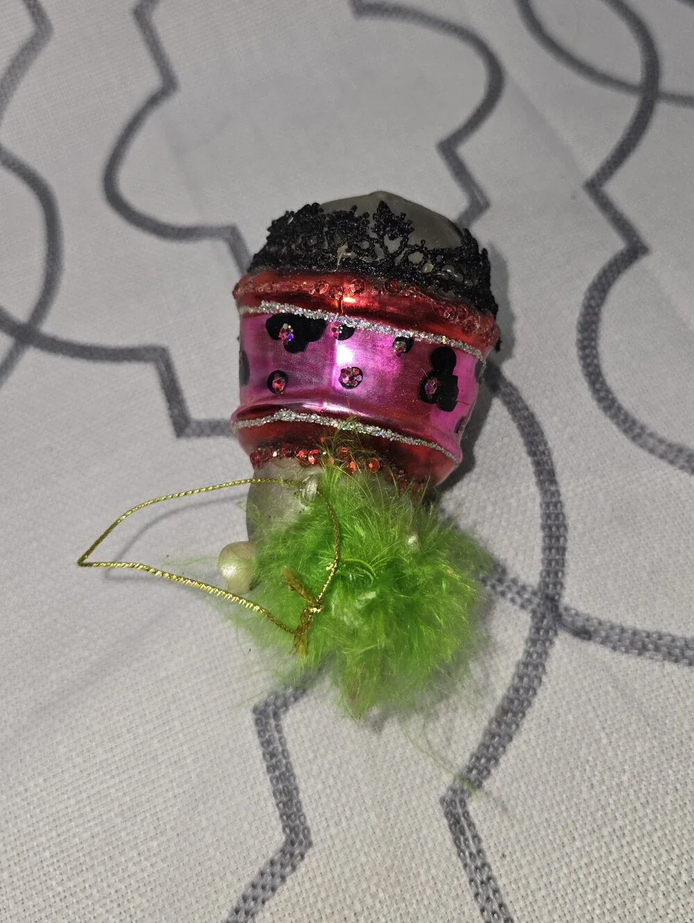 Christmas Glass Ornament Lady Sassy Rhino with feathers